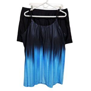 Womens Plus Size 22W Blue Gradient Tankini Top & Black Swim Shorts Set